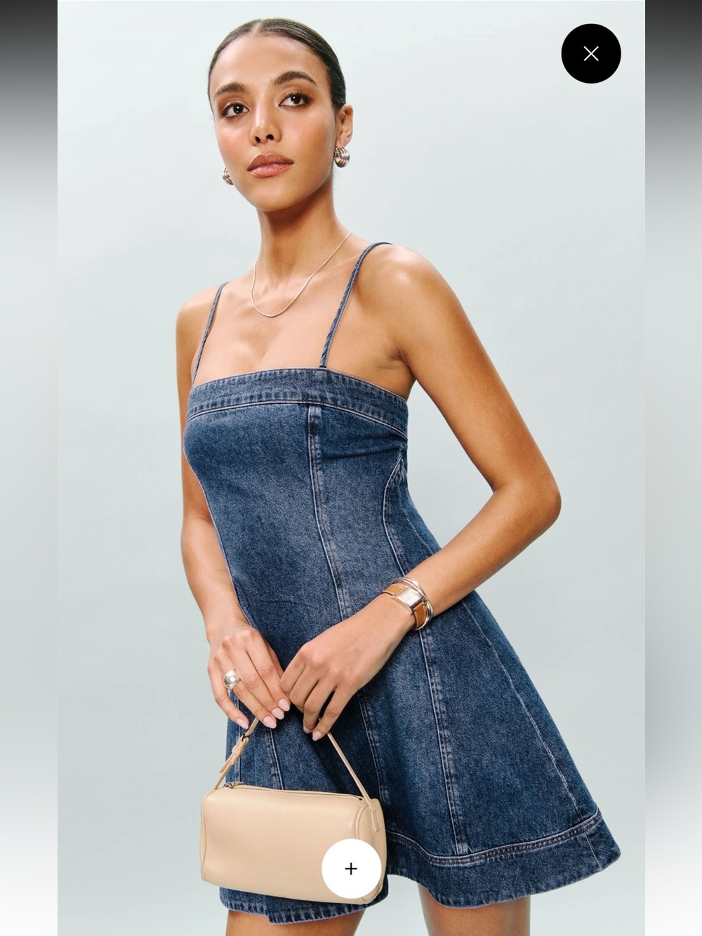 NWT Reformation Elma Denim Square Neck A-Line Mini Dress - 6 - AS IS